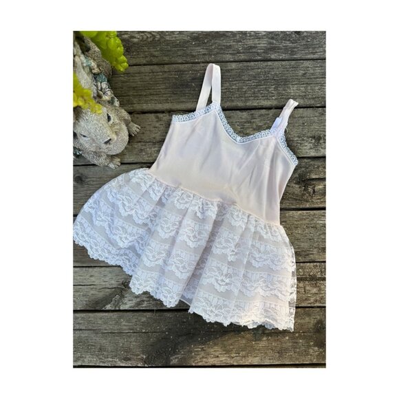 True Vintage 50s Toddler Slip Dress Pink White Ruffles Lace Tulle Sz 2 - Picture 1 of 5